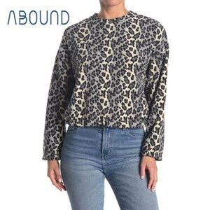 ABOUND Women's Cozy Fleece Sweatshirt In‎ Black Giada Leopard NWT